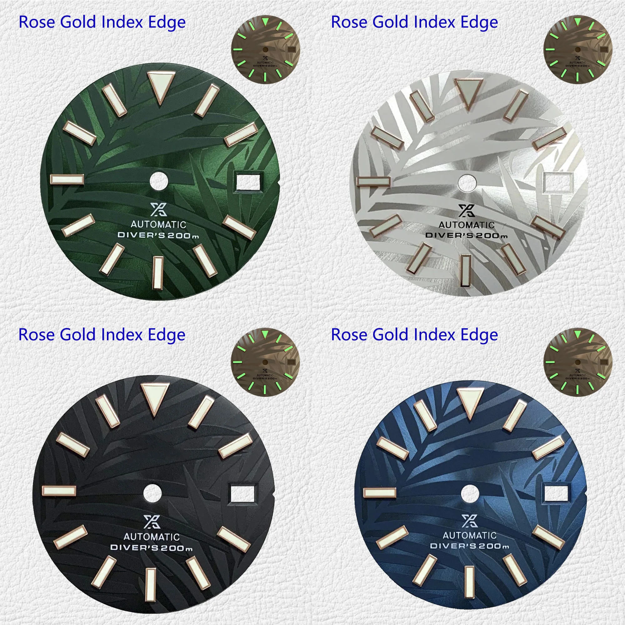 

28.5mm leaf patterned green luminous modified dial suitable for NH35 mechanical movement watch accessories
