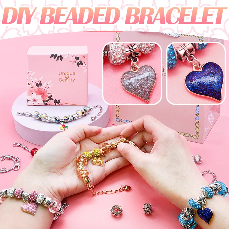 

Children DIY Charm Bracelet Crystal Beaded Bracelet Making Set Kids Creative Handmade Crystal Jewelry Birthday Gift Box Set