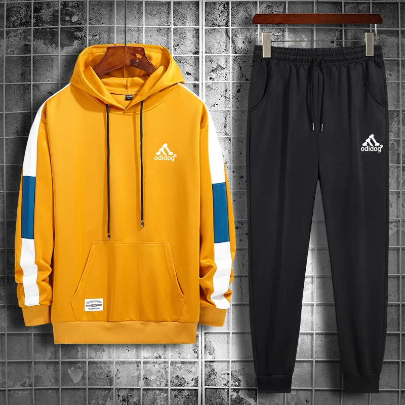 Men Casual Tracksuit Hoodies Set Men's Sportswear Outfit Sweatshirt+Sweatpant 2 Pieces Suit Pullover Hoody Sets Male Fashion