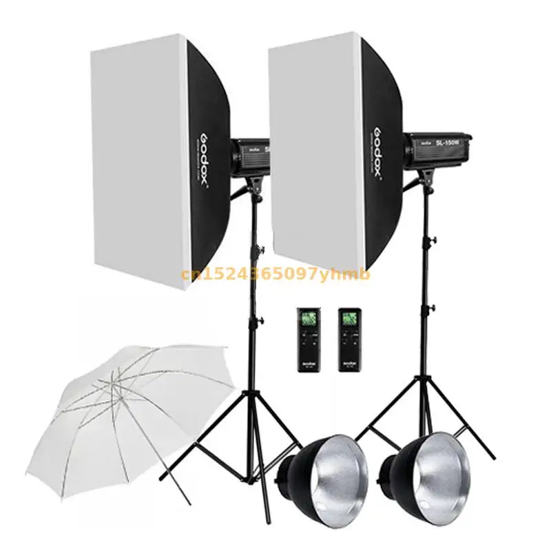 

2x Godox Continuous Lighting SL-200W CRI 93+ 16 Channels 5600K White SL200W LED Video Light Kit + 70x100cm Softbox + 2.8m Stand