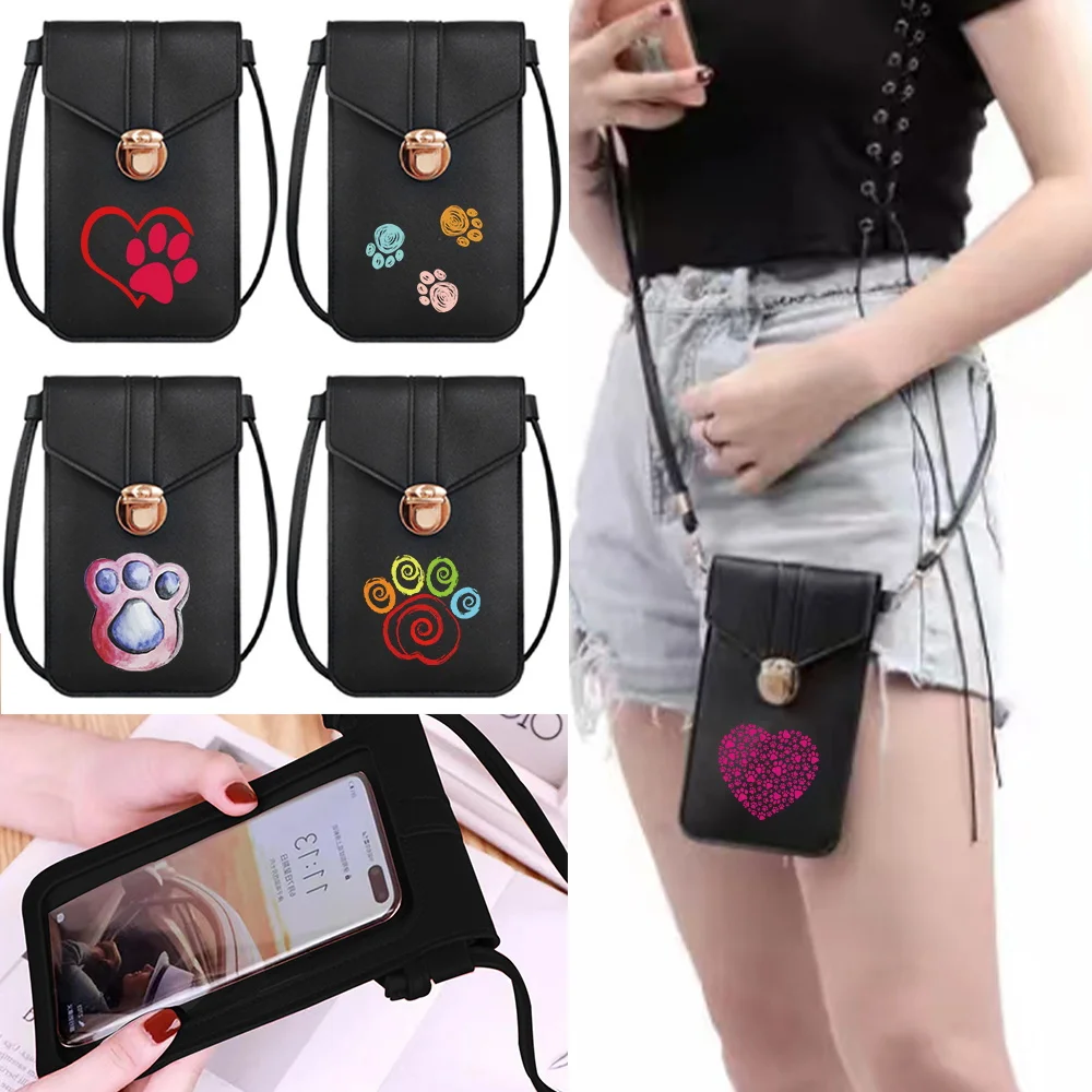 

Crossbody Cell Phone Shoulder Bags for Women Touch Screen Phone Wallet Footprints Print Ladies Card Hold Purse Clutch Handbags