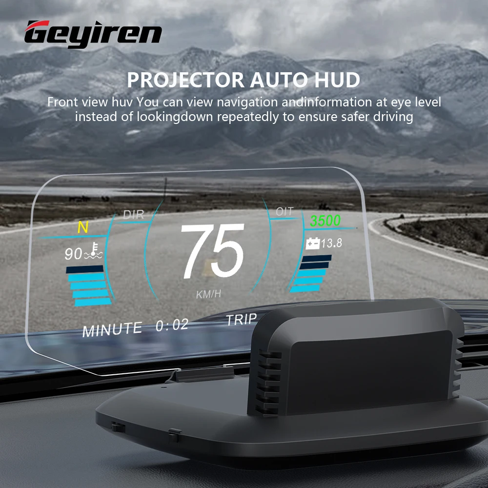 GEYIREN C1 Mirror Car HUD Head Up Display OBD2 GPS Dual Systems Navigation Version Speedometer Overspeed Warning Auto Accessory