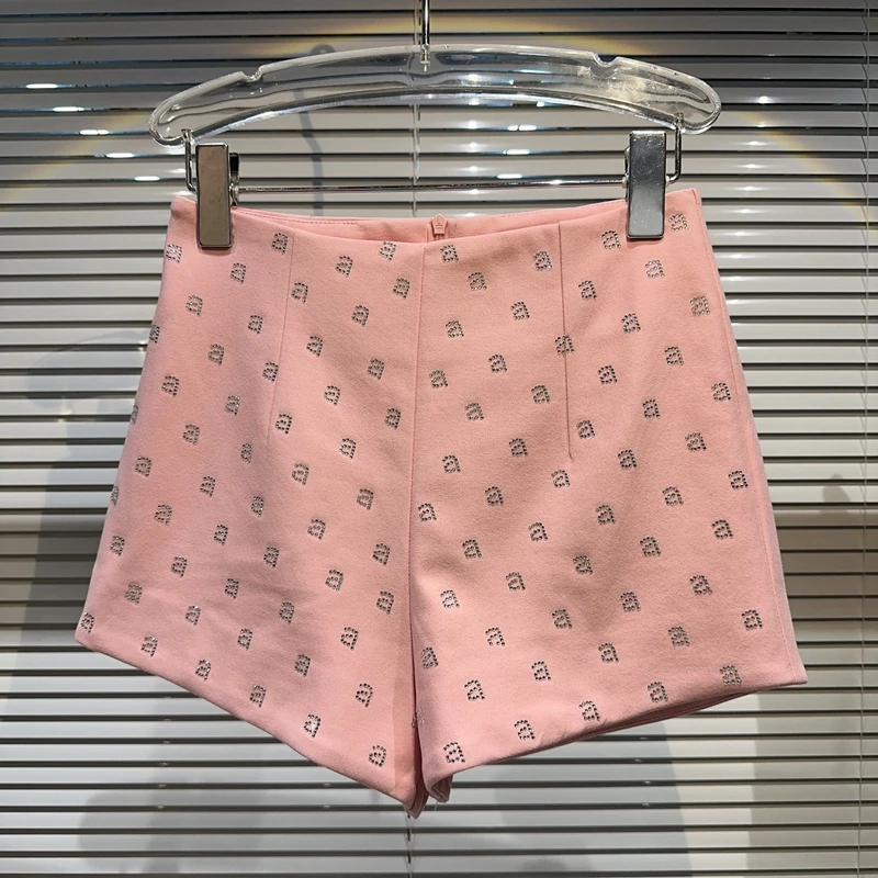 Summer Women's Shorts Letter Rhinestone Casual Shorts Elegant Fashion Short Pants Socialite Zipper Loose Suit Shorts for Women
