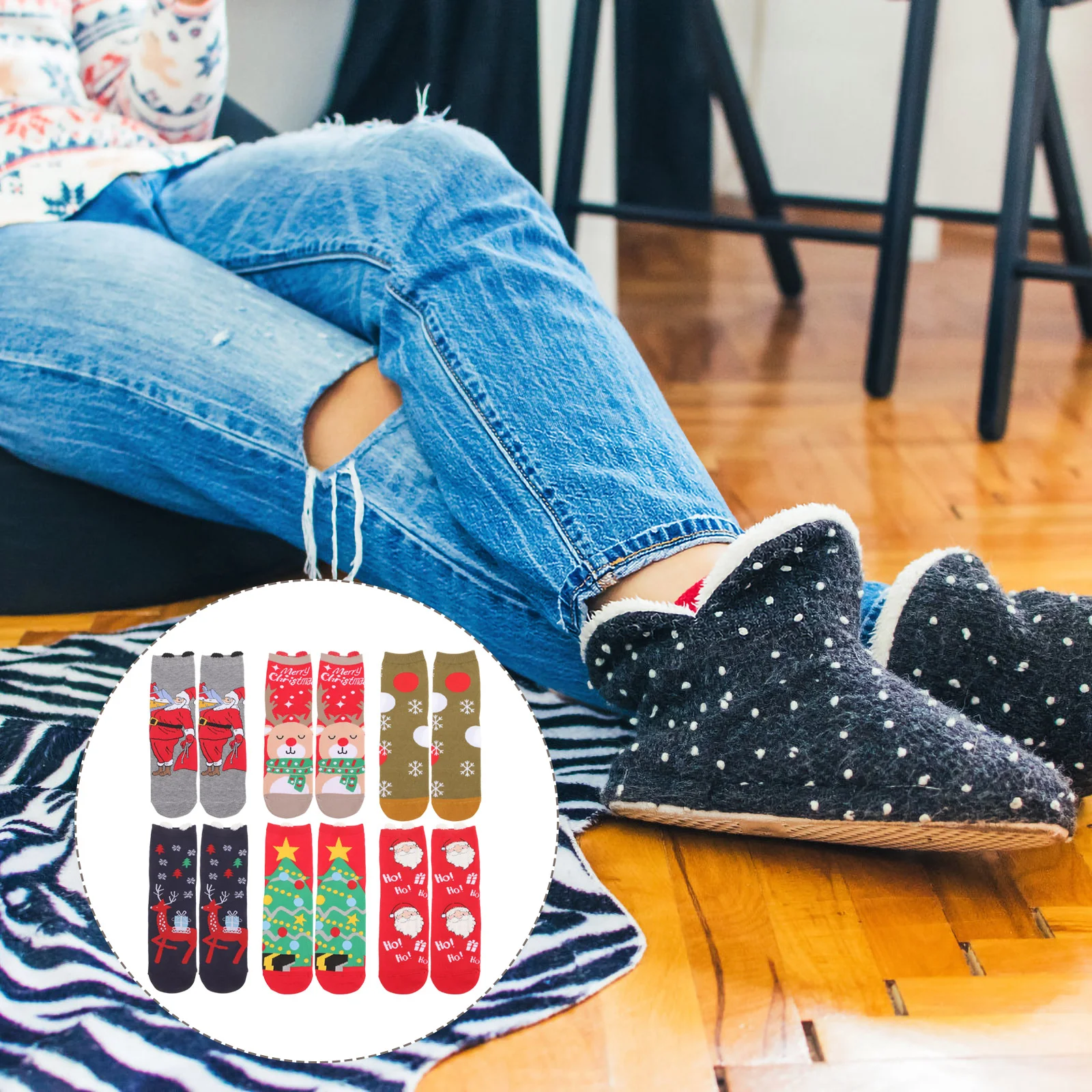 

6 Pairs Christmas Cloth Socks Party Favors Warm Xmas Womens Cartoon Thermal Ordinary