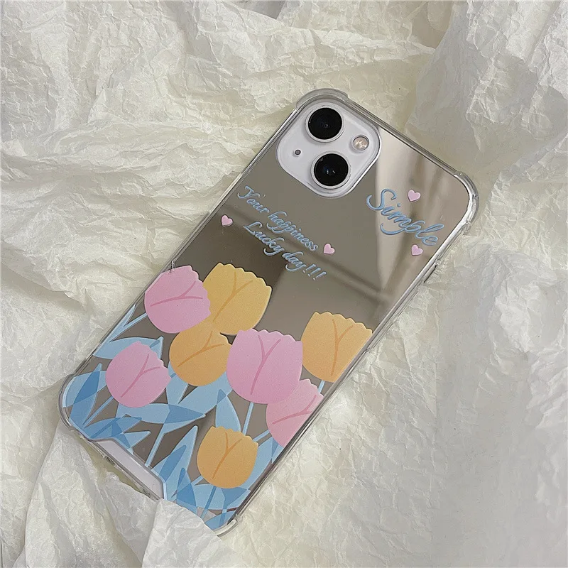 

Роскошный зеркальный Летний милый чехол для телефона в стиле ретро с цветами для девочек, чехол для iPhone 13, 12, 11 Pro Max, Xr, Xs Max, 7, 8 Plus, милый мультя...