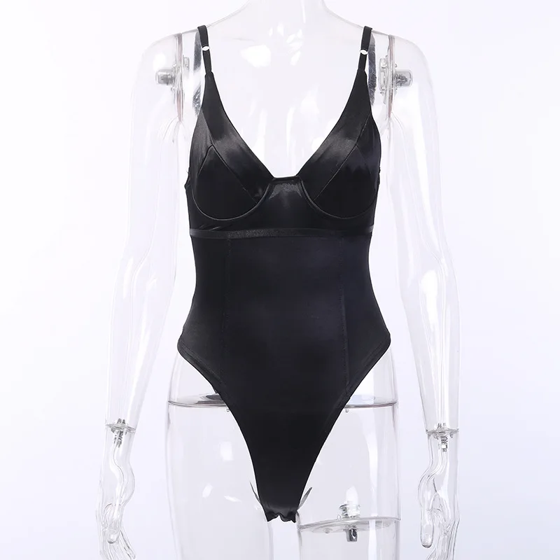 Women Sexy Satin Bodysuit Lingerie Camisol Dropshipping V Neck Straps Stretch Leotard Jumpsuit Top Body Tops Playsuits Backless