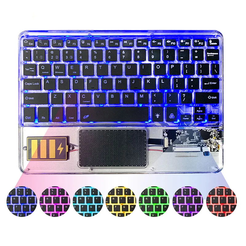 

Bluetooth-клавиатура с сенсорной панелью и прозрачной RGB-подсветкой