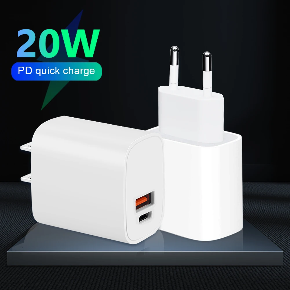 

20W 2-Port PD 2.0 USB A Type C Quick Wall Charger Adapter for iPhone Xiaomi Samsung Universal Fast Charging Phone Chargers