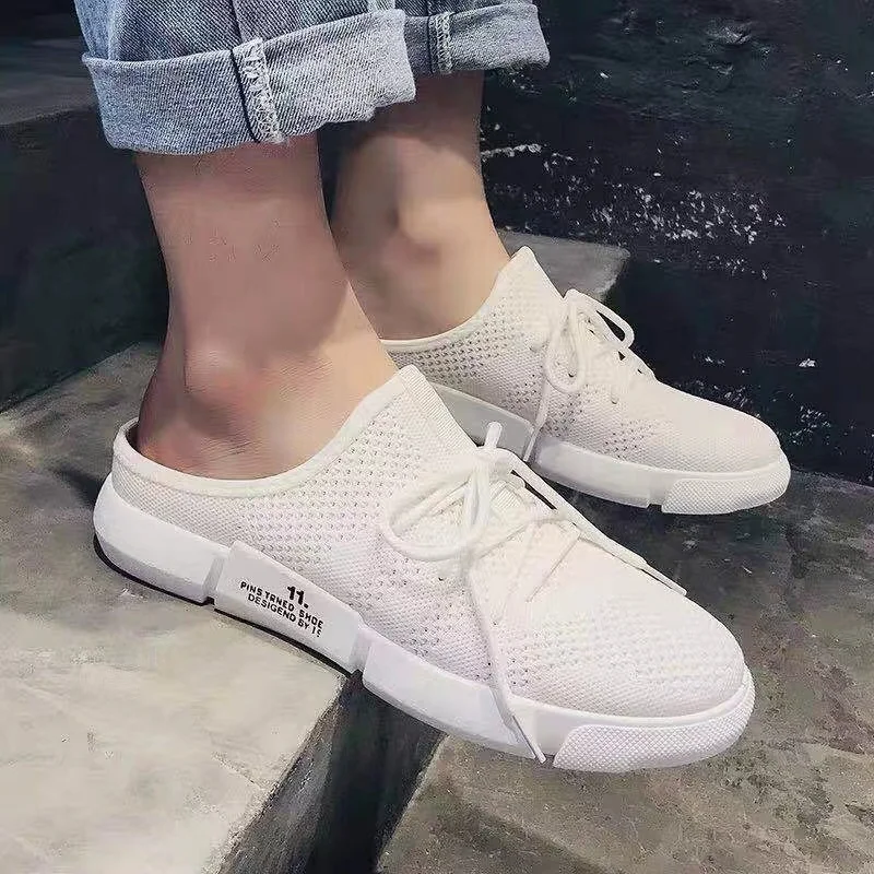 

LLUUMIU half shoes for men casual Summer 2022 trend half slippers tow men breathable flying woven non-slip fashion beach shoes