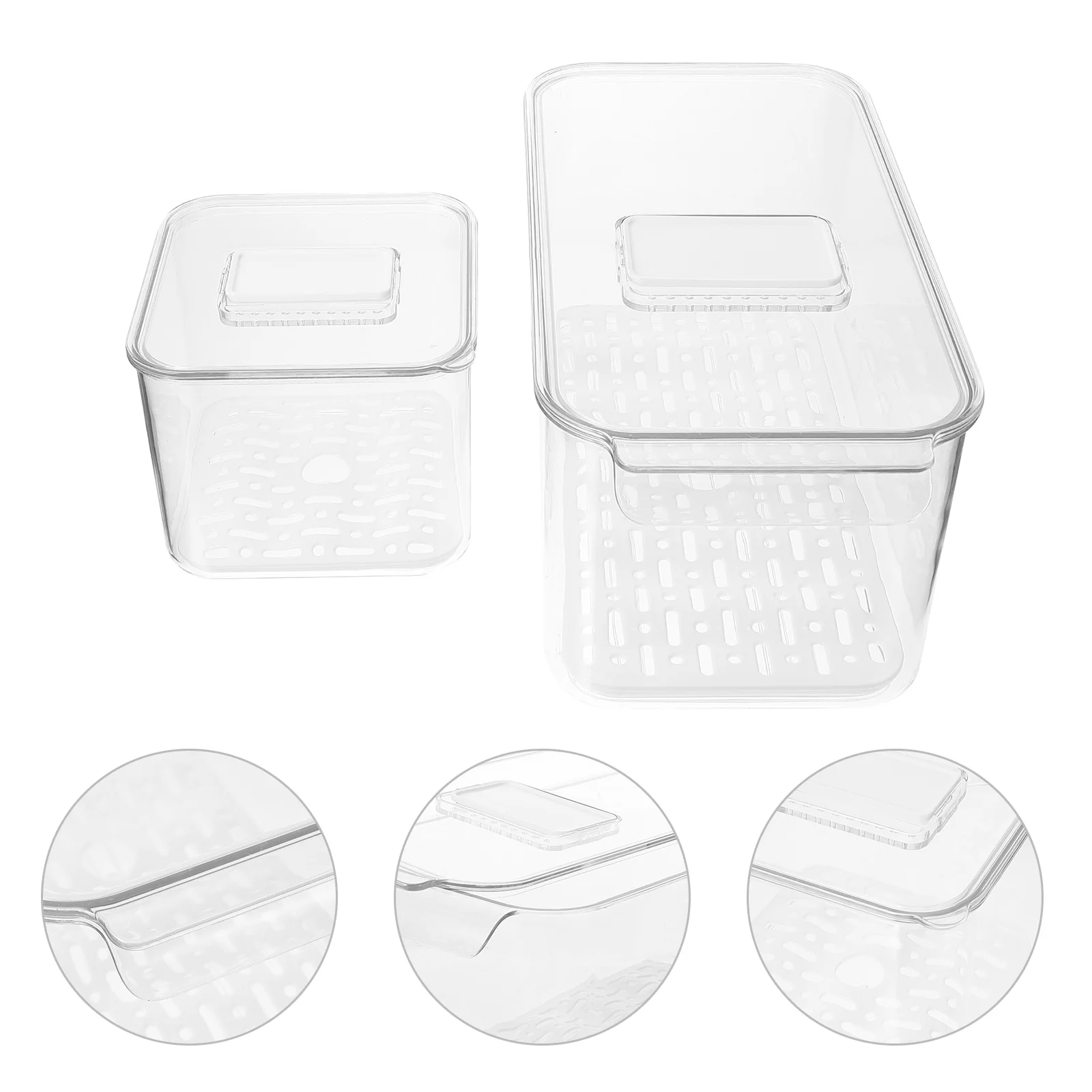 

2pcs Fridge Storage Containers Fresh Produce Saver Veggie Fruit Storage Containers Kitchen Draining Crisper with Strainers For