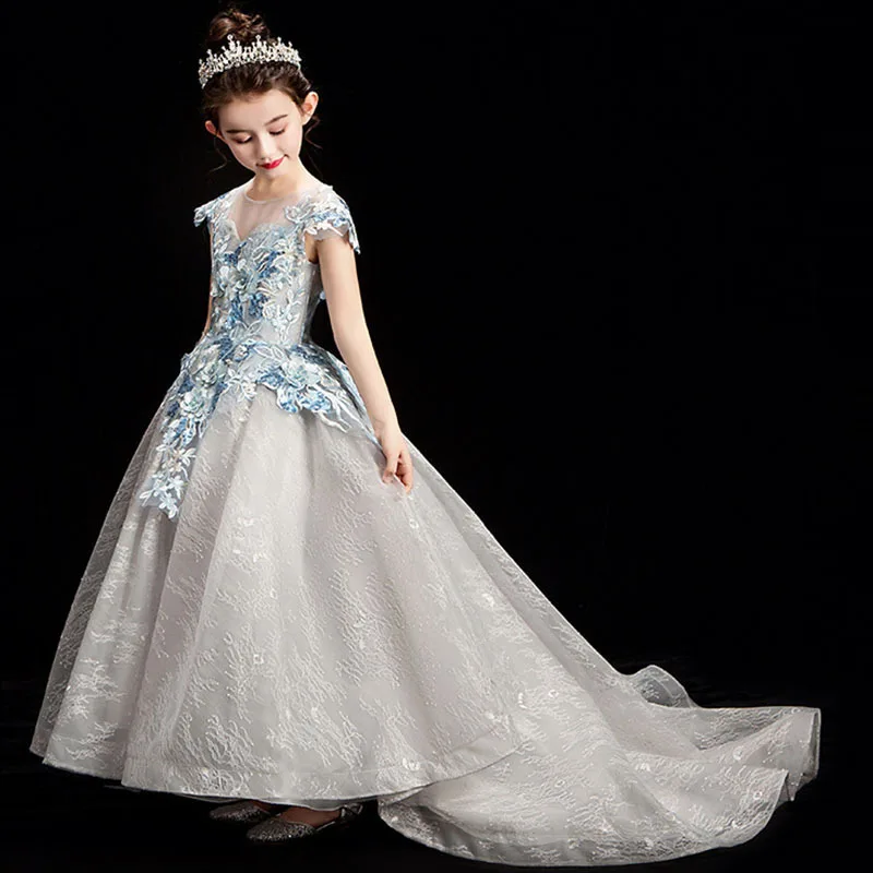 

Kids Pageant Dress for Girl Elegant Princess Long Gown 2022 Children Prom Dresses Girls Flower Wedding Evening Party Vestidos