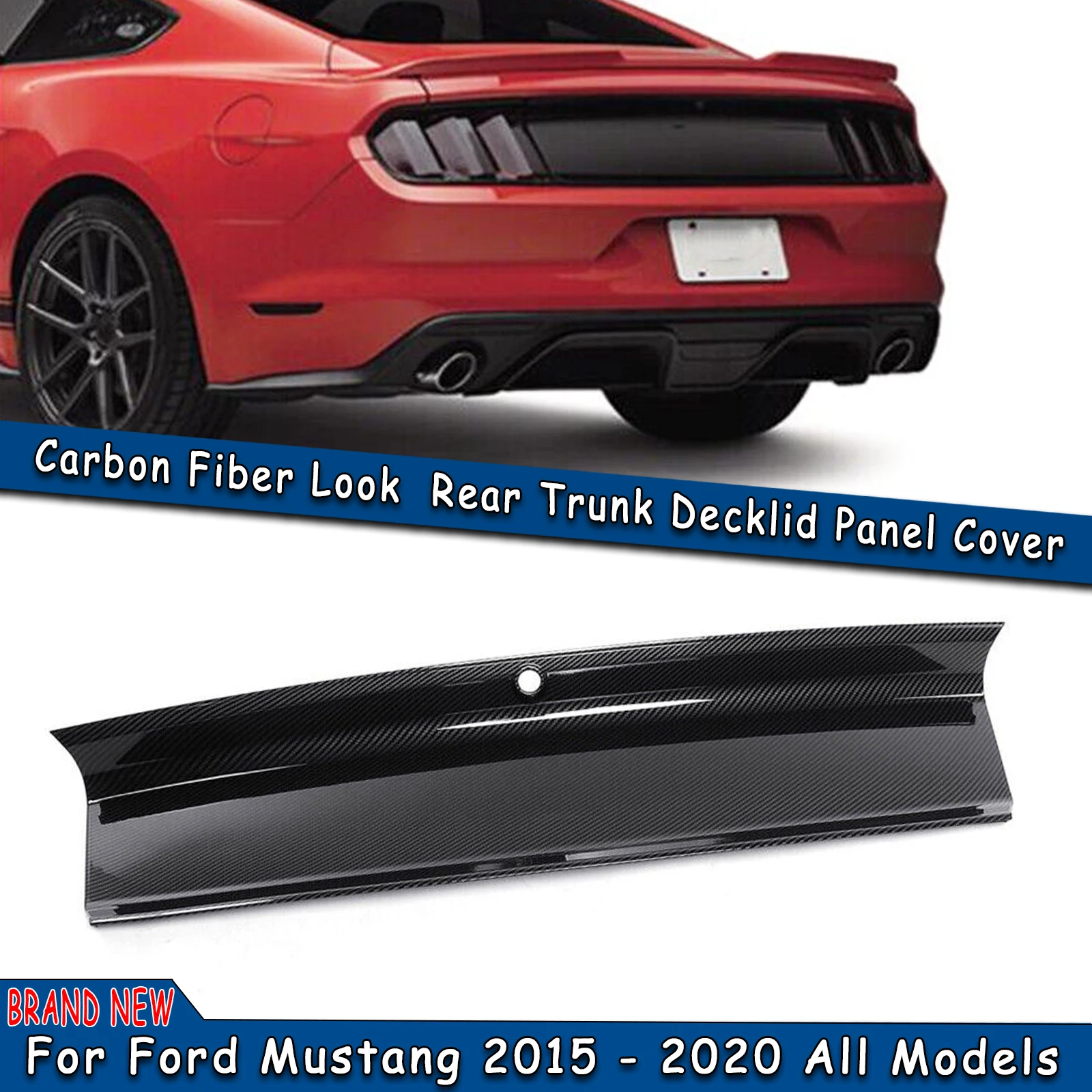 

For Ford Mustang 2015-2020 Car Trunk Lid Board Decklid Rear Bumper Guard Cover Plate ABS Carbon Fiber Look Skirt Panel Splitter