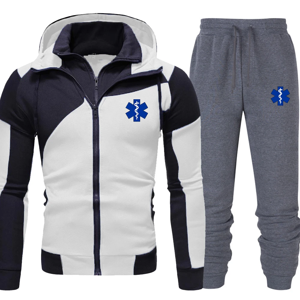 

EMT 2022 Новая мужская спортивная одежда двойная молния из двух частей куртка с капюшоном и брюки Модный повседневный спортивный костюм для ул...