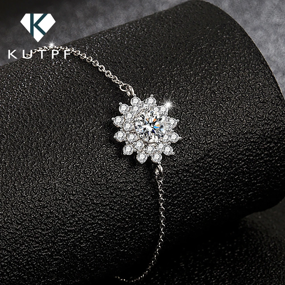 Женский браслет из серебра 0 5 пробы с бриллиантом в виде подсолнуха