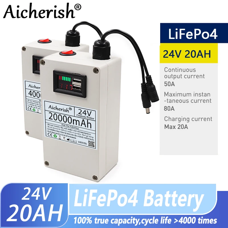 

New 24V 20Ah 50Ah LiFePO4 Battery,For Home Appliance,LED Light 24V Lithium Iron Phosphate Battery Pack,Built-in BMS Protection