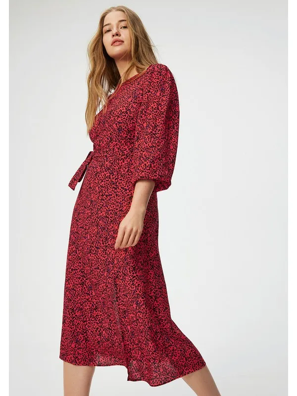 

Women's Leopard Printed Red Dress 131036-33494 Women Summer Dress Casual Long Prom Midi Maxi