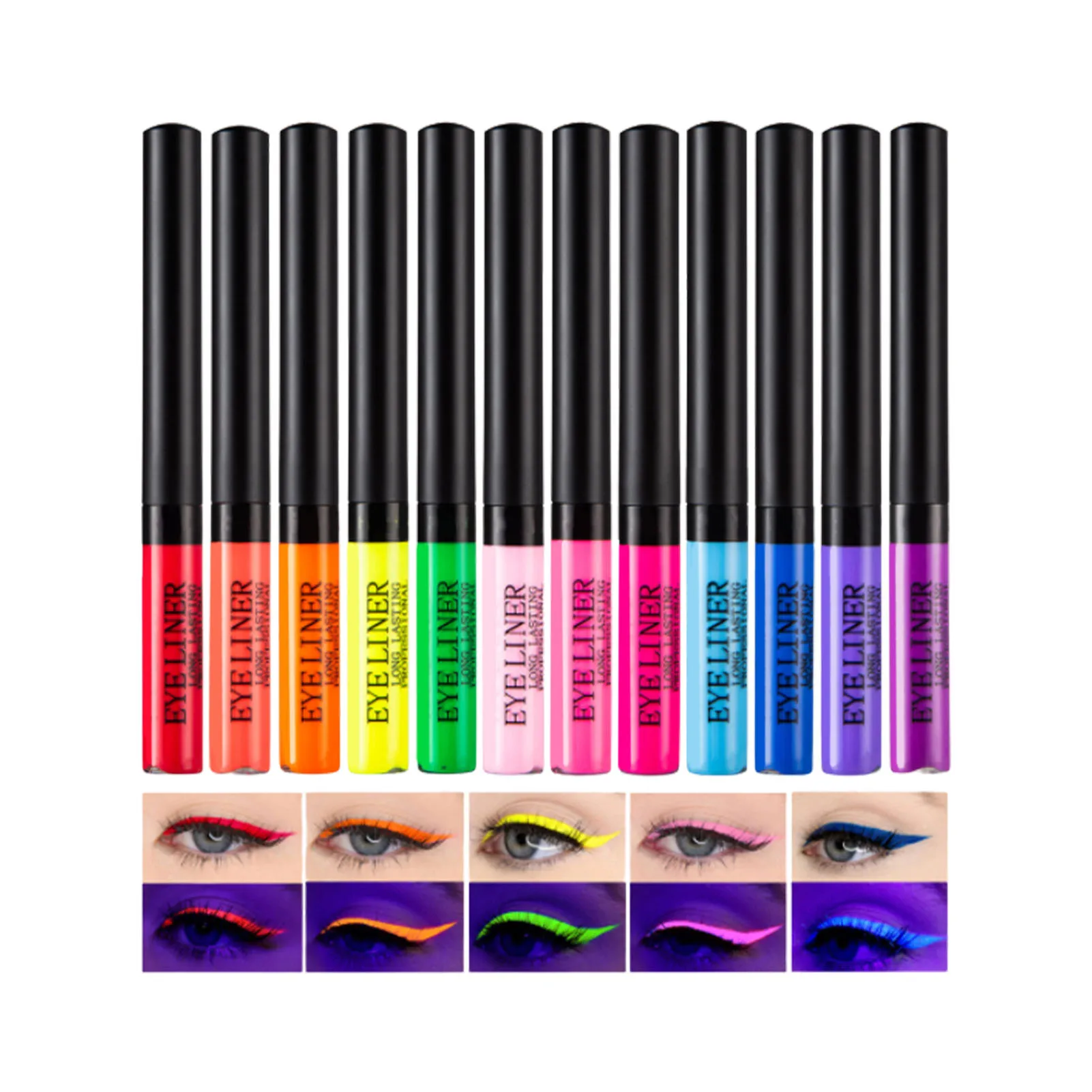 

12Pcs Colored Eyeliners Matte Liquid Eyeliner Set Eye Makeup Eye Liner Kit Vibrant Glowing Waterproof Eyeliner Pen Quick-Drying