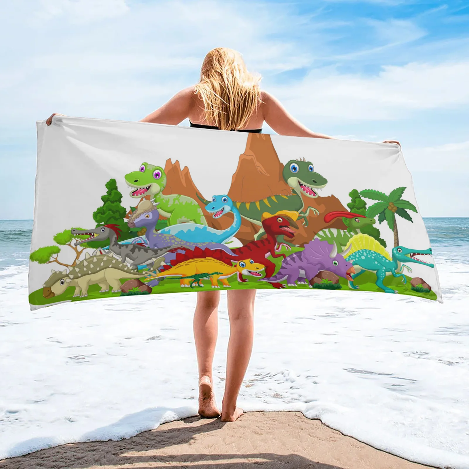 

Jurassic Dinosaur Grassland Trees Bath Towel Camping Bathroom Accessories Microfiber Beach Towel Home Bath Towels for Adults