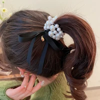 fashion love bow double pearl hair rope women girls elastic hair bands rubber bands ponytails hair accessories