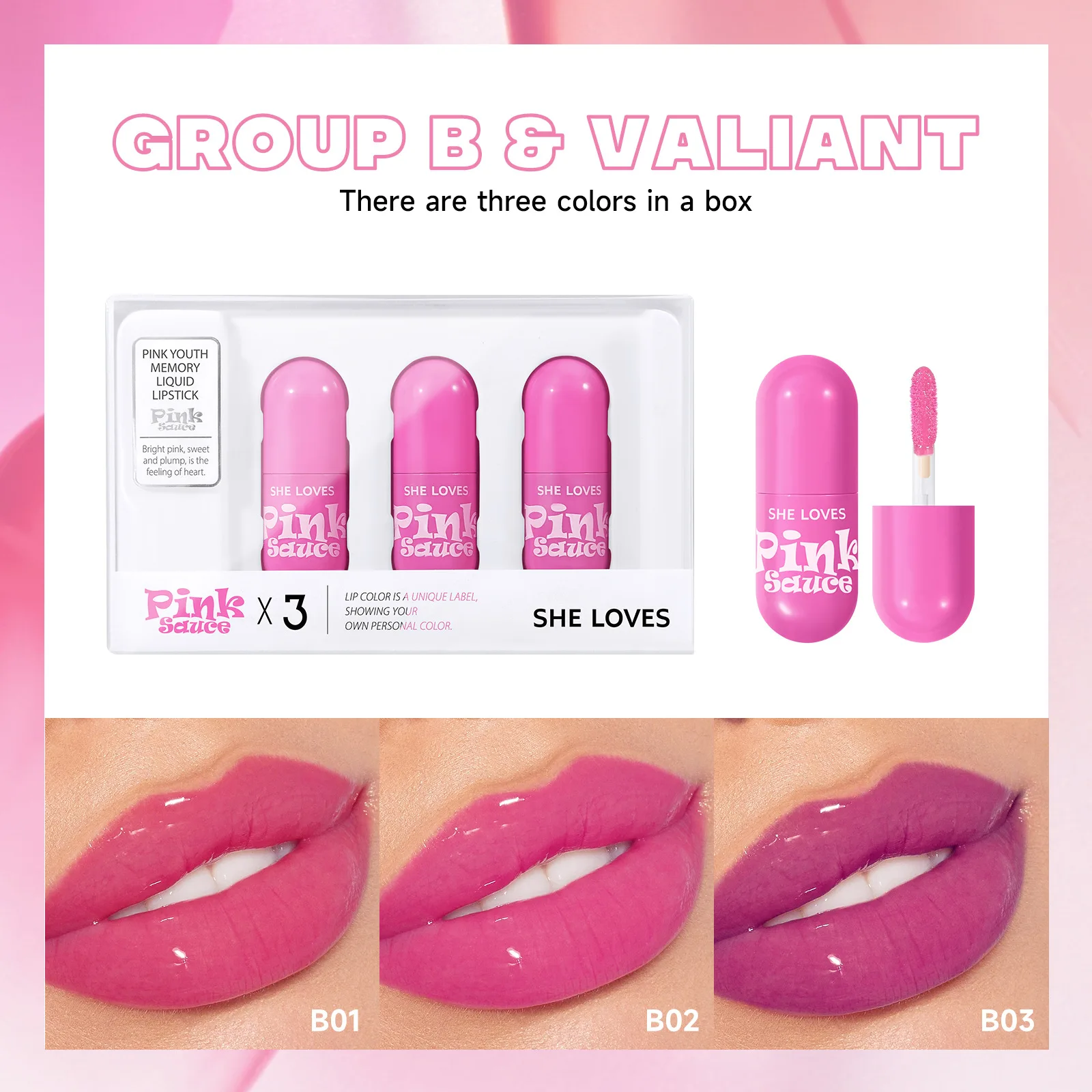 

SHELOVES Liquid Lipstick Pink Sauce Matte Matte Non-stick Cup Lip Glaze Set