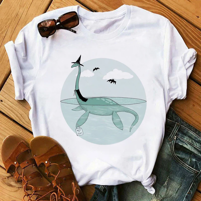 

Summer casual women's T-shirt Ulzzang streetwear Kawaii cartoon dinosaur print T-shirt top Korean Harajuku short-sleeved T-shirt