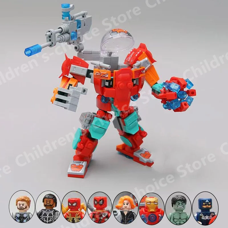 Figuras de bloques de construcción para niños, juguetes de bloques de construcción de superhéroes de Marvel, Iron Man, Hulk, Capitán Araña, 8 piezas