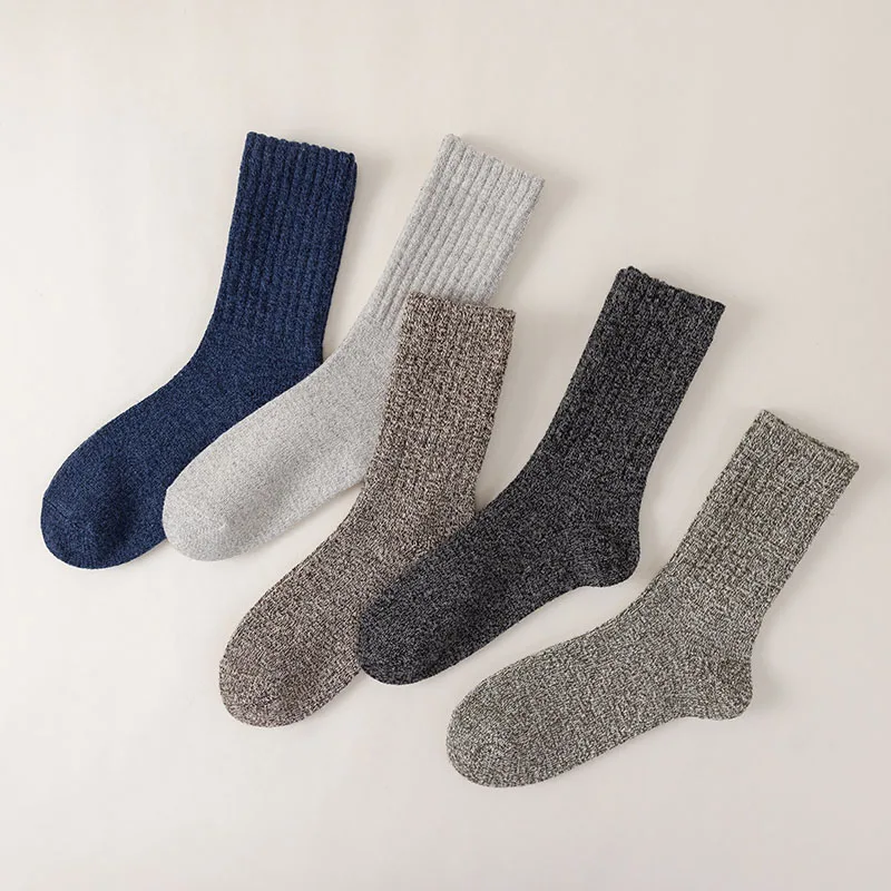 Winter Men's Socks Thick Warm Wool Socks Men Harajuku Retro Cashmere Casual Long Socks 5 Pair