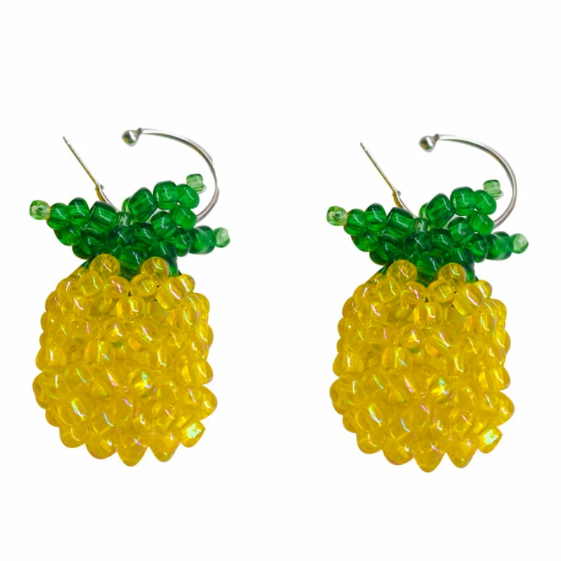 

Creative Handmade Beaded Pineapple C-shaped Earrings for Woman Clothings Accessories