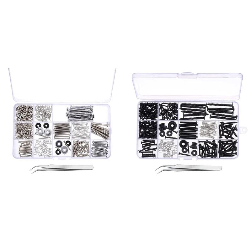 

2Box Electric Guitar Screw Kit Assortment Box With Springs For Electric Guitar Bridge,Pickguard Tuner Silver & Black
