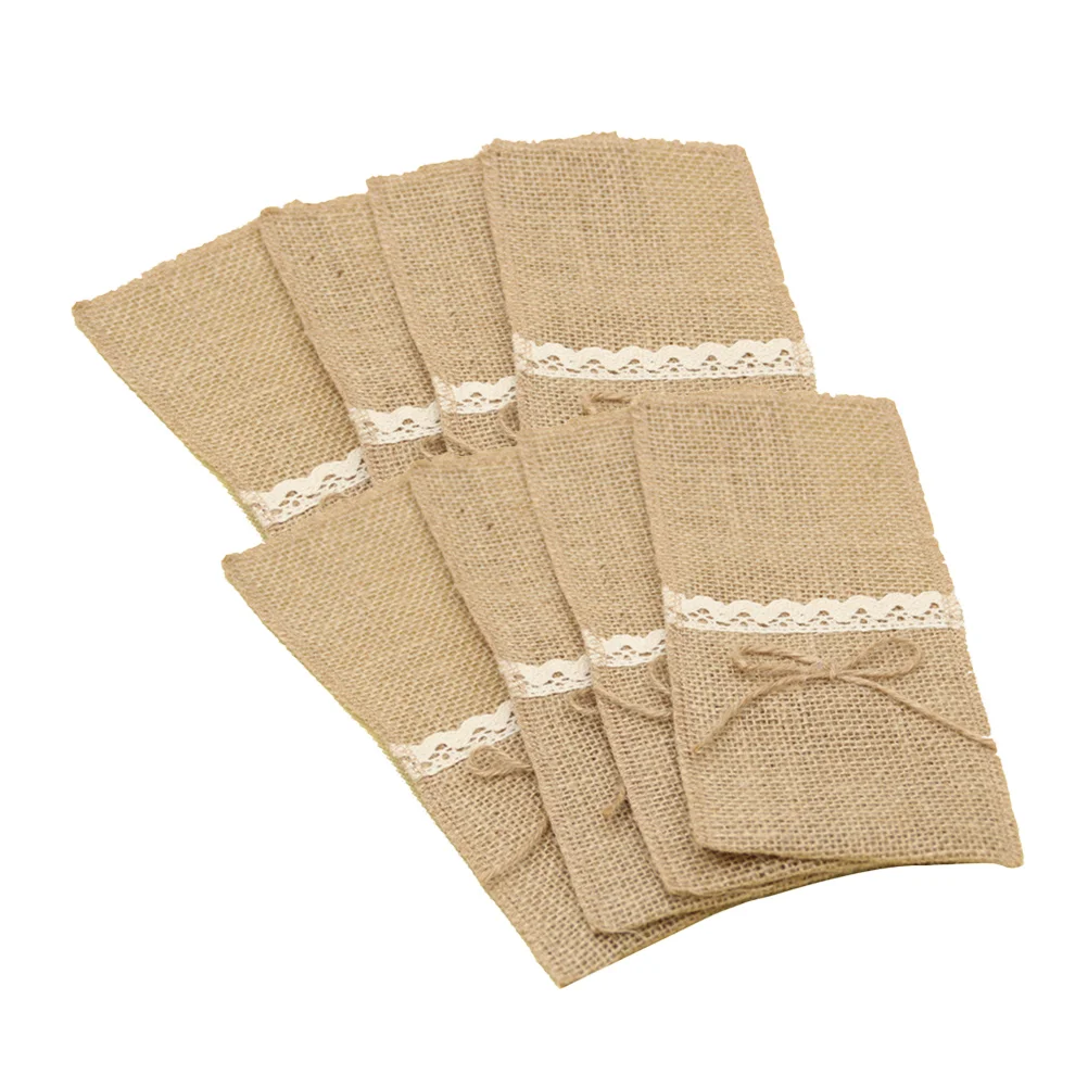 

10pcs Burlap Tableware Utensil Holders Burlap Silverware Holder Cutlery Pockets Flatware Storage for Wedding Party for Forks