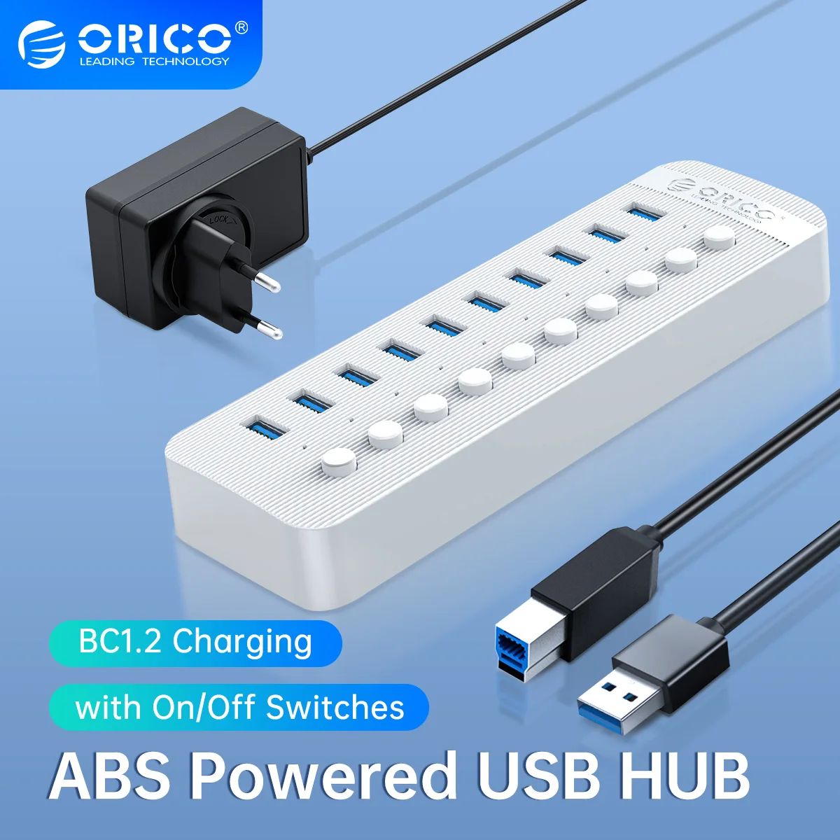 

ORICO 10 портов Power ed USB 3,0 HUB BC1.2 зарядное устройство USB3.0 HUB с индивидуальными переключателями вкл/выкл и адаптером питания 12В/4А для рабочего стола