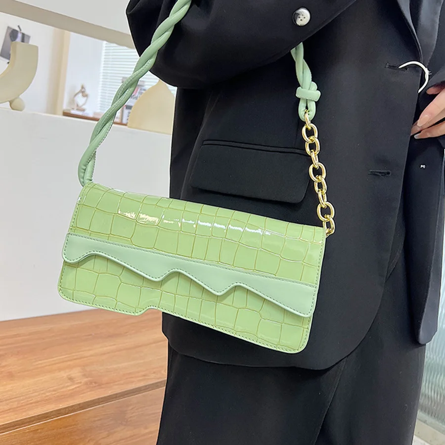 

2022 New Women's Fashion Purse And Handbags Retro Alligator PU Leather Shoulder Underarm Bag Casual Female Armpit Hobos Tote Sac