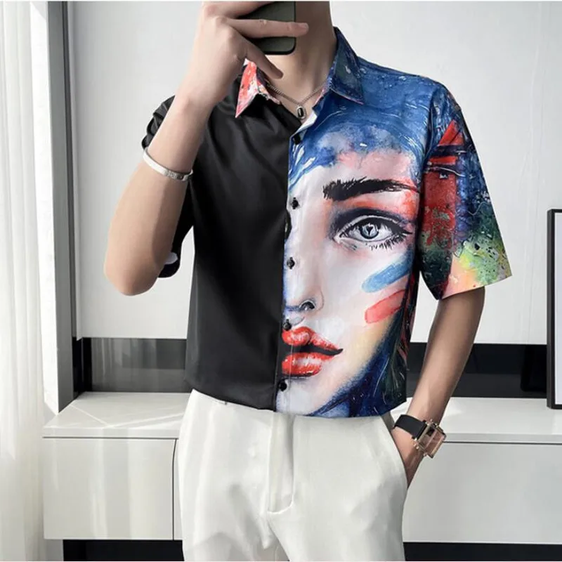 2022 British style 3 D Printing Casual Shirt with Short Sleeves/Male Slim Fit High Quality Harajuku Camisas De Hombre Shirts 2XL