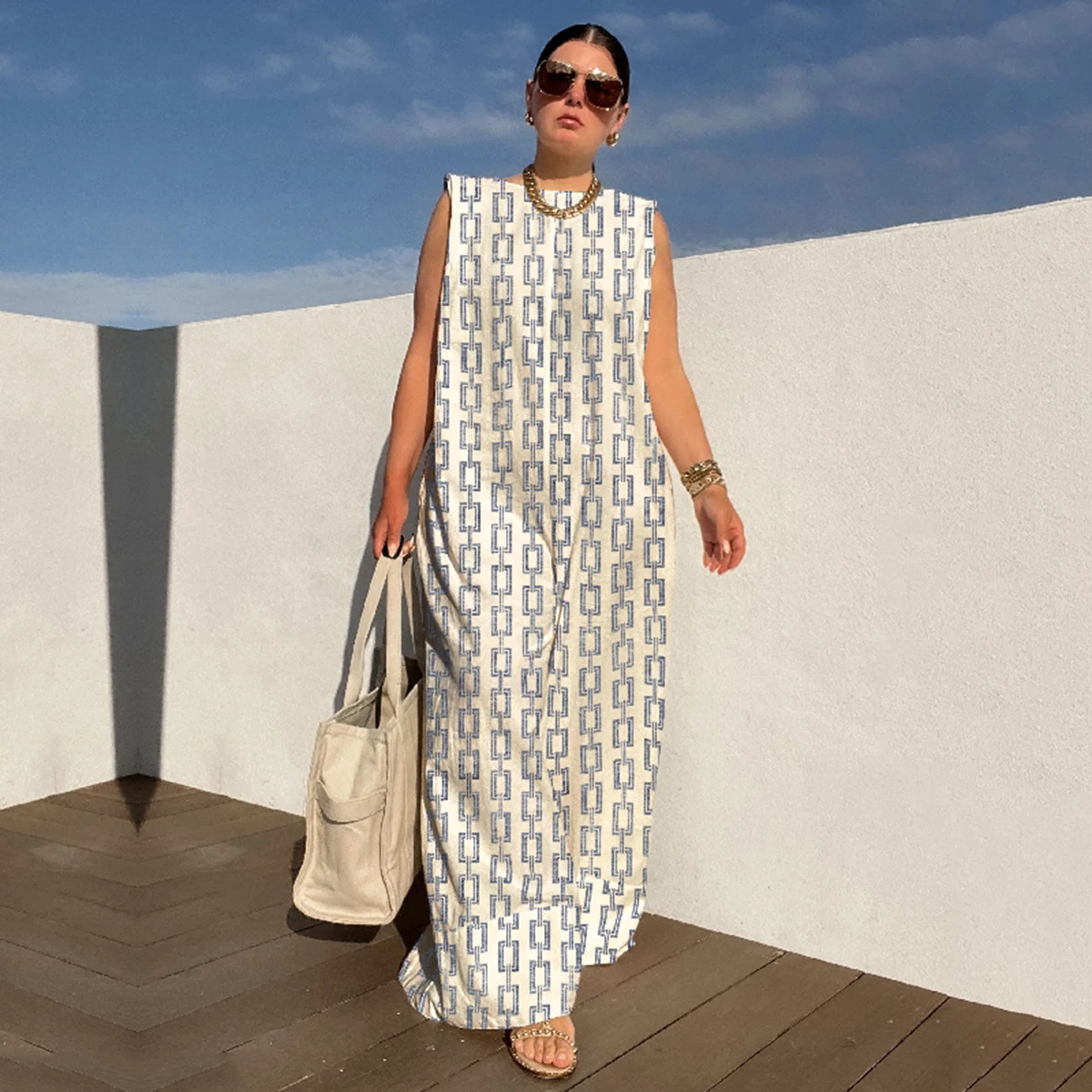

Yeezzi Female Fashion Printed Causal Cool Jumpsuit 2023 Summer Sleeveless Loose Split-Joint Wide Leg One Piece Outfit For Women