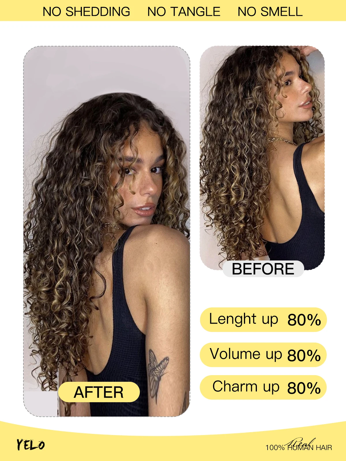 Фото Yelo Curly Clip in Hair Extensions Настоящие человеческие волосы Влажные и волнистые 100% бразильские заколки из человеческих волос Remy на 12-26 дюймов для женщин №2