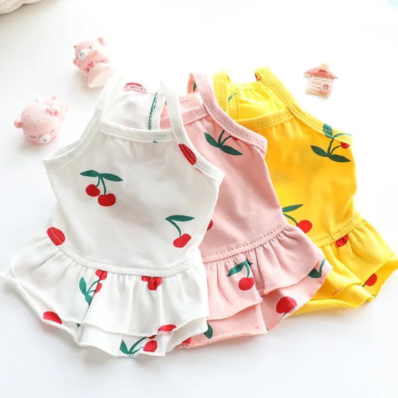 

Cherry Dog Clothes Dress Fruit Dogs Clothing Small Pet Costume Cute Fashion Summer Suspender Skirt Chihuahua Yellow Ropa Perro