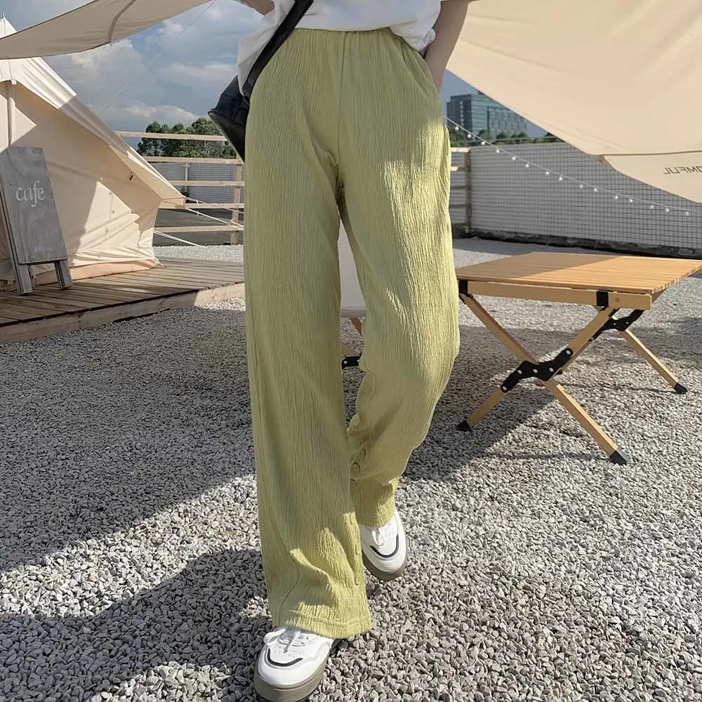 

Spring Summer Women Thin Wide Leg Pants Solid Color High Waist Loose Mopping Long Pant Sagging Straight Tube Fairy Trousers