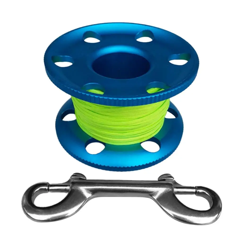 

Scuba Diving Aluminium Finger Spool Reel 20/30/50M Line with Double Stainless Steel Ended Bolt Snap Bolt Clip 3 Color Options
