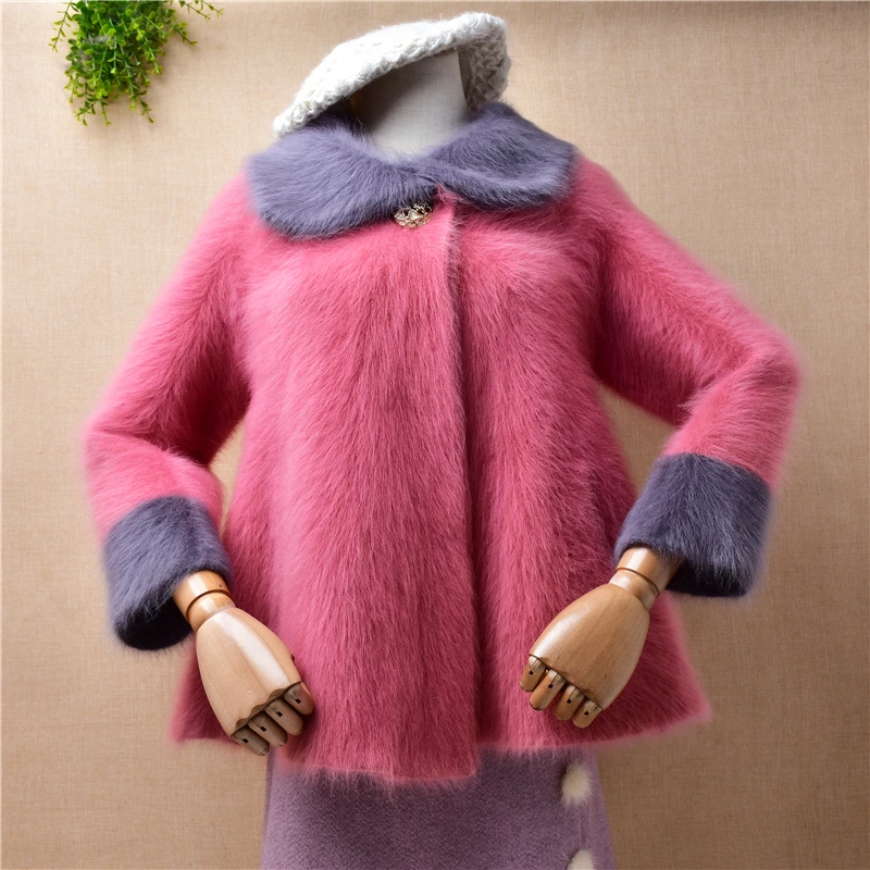 

Женский плотный теплый кашемировый вязаный облегающий кардиган из меха норки с отложным воротником на осень и зиму, короткое пальто из ангоры, свитер