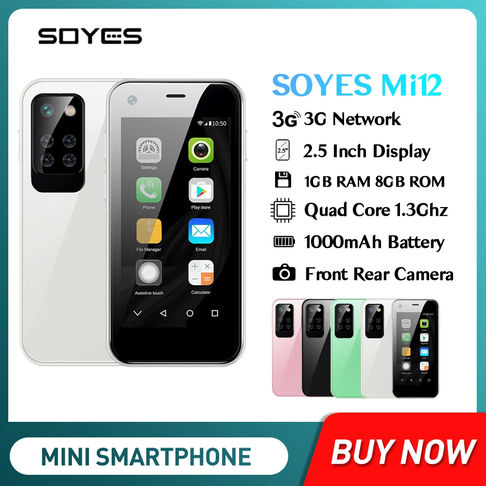 SOYES Mi12 Mini Android SmartPhones 2.5 Inch Display Dual SIM TF Card 5MP Rear Camera 3G WCDMA Type-C Small Mobile Phones