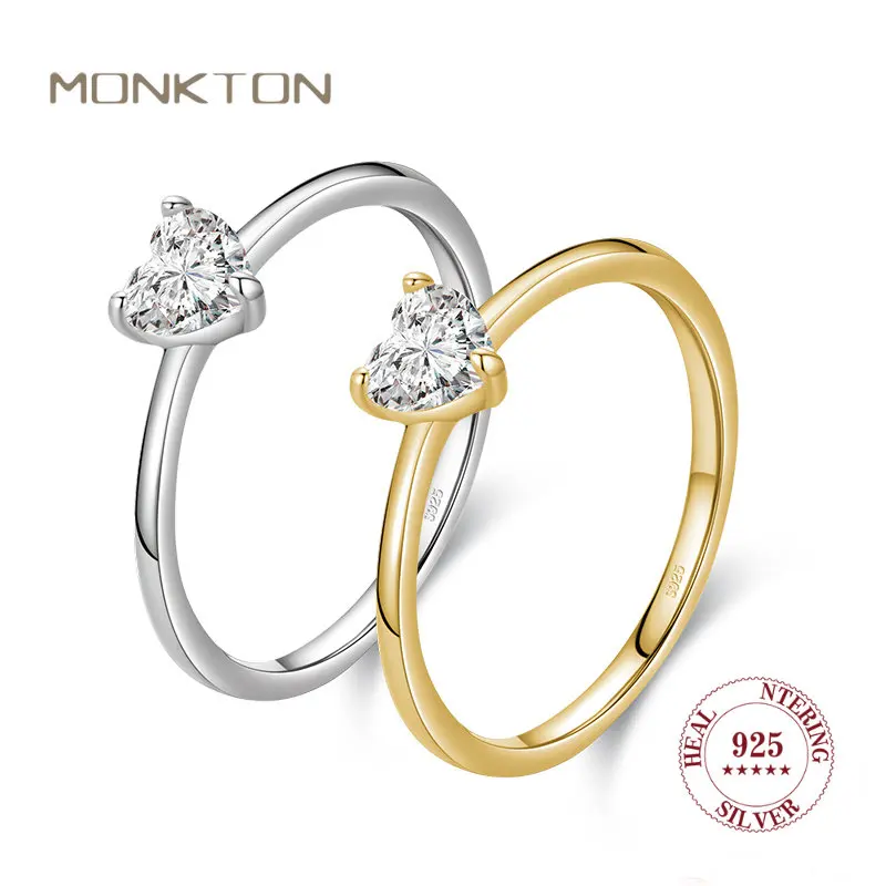 

Новые Кольца Monkton из стерлингового серебра 925 пробы, Блестящие Обручальные кольца с цирконием простое любовное сердечко 5A для женщин, Изящные Ювелирные изделия