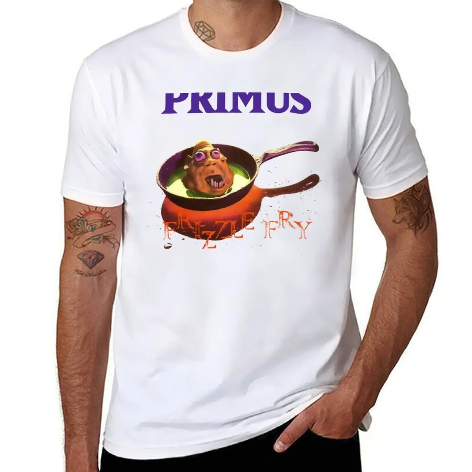 Фото Футболка primus frizzle fry, футболки для мужчин, белая мужская футболка, футболка из плотного хлопка №1