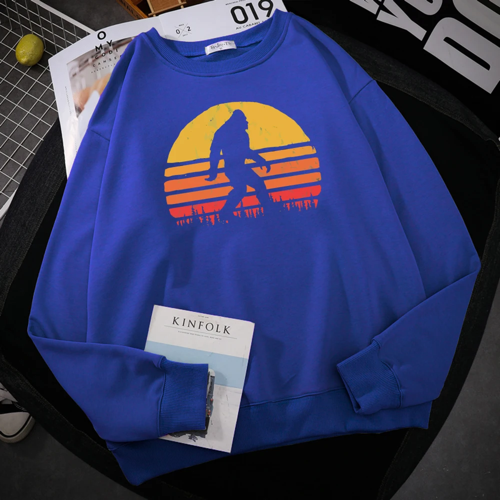 

Retro Bigfoot Silhouette Sun Print Men Hoodies Autumn Oversize Hoodie Harajuku Comfortable Hoody Fashion Loose Women Tops