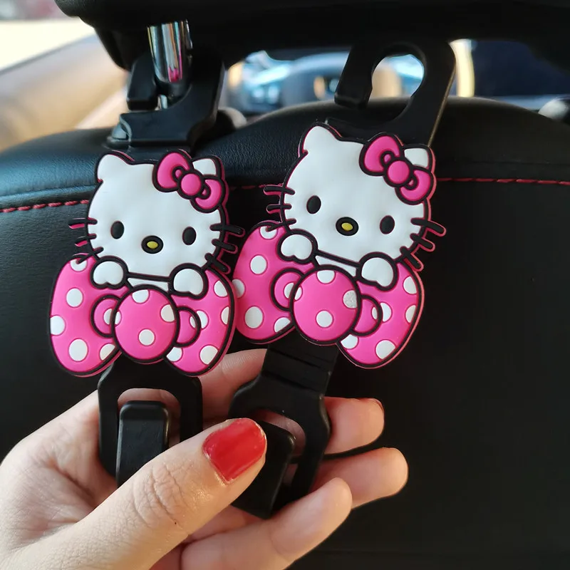 2Pc Hello Kitty Auto Seat Headrest Hook Anime Kt Cat Car Back Seat Organizer Universal Hanger Bag Storage Kawaii Car Accessories