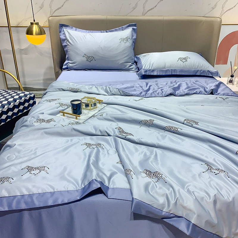 

Luxury Washed Stain Summer Comforter Bedding Sets High End Cool Ice Silk Quilt Flat Sheets Pillowcase Air Conditioner Blanket