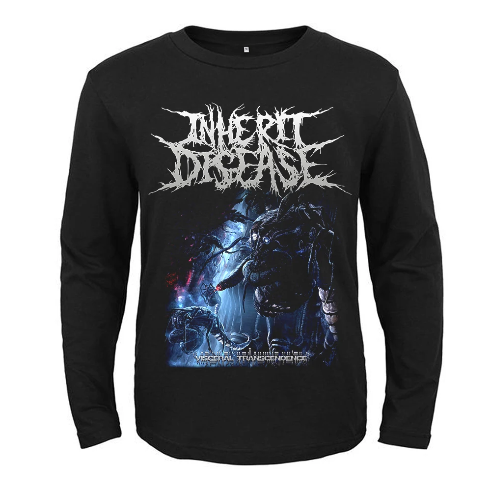 

2 Designs Inherit Disease Rock Band Rocker Men Women Full Long Sleeves Shirt Heavy Metal Black Tee Fitness Punk