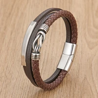 mens leather bracelet stainless steel braided bangle retro creative multilayer jewelry diy size male handsome gift