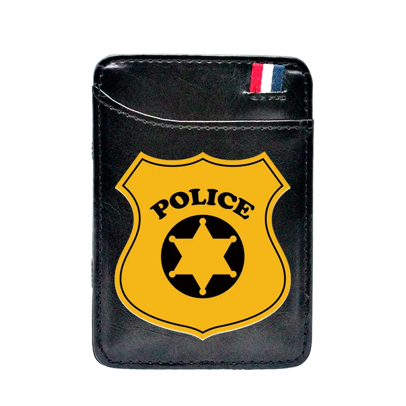 

Black Fashion Police Badge Printing Leather Magic Wallets Classic Men Women Money Clips Card Purse Cash Holder BE552