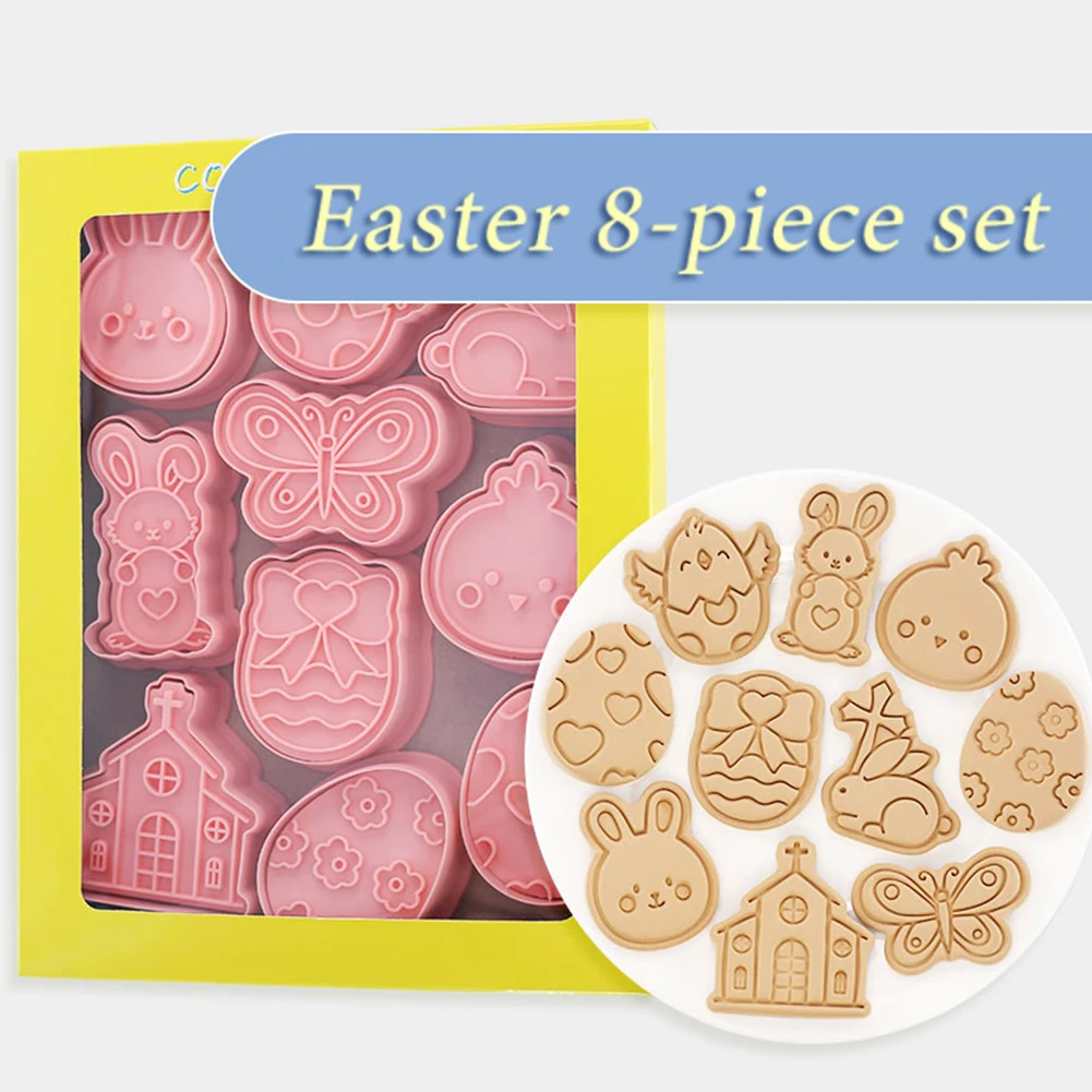 

8/10 Pcs Easter Plastic Cookie Cutter Rabbit Egg Biscuit Cutter 3D Cartoon Bunny Molds Baking Tools Easter Party DIY Decoration