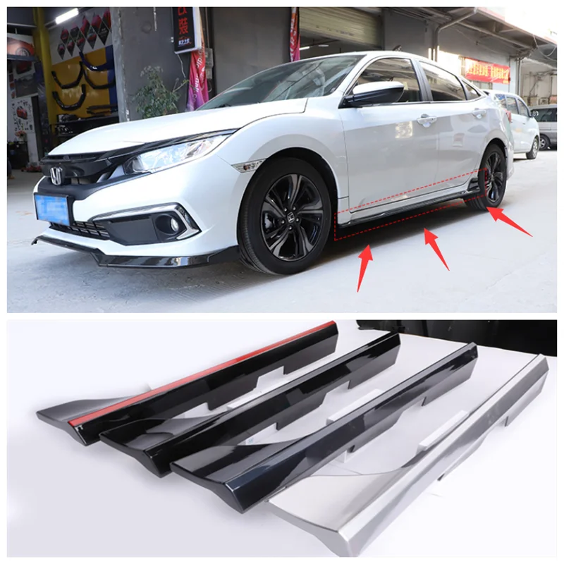 

High Quality ABS Paint Side Skirts Kit Lip Splitters Bumper Cover Fits For Honda Civic 2016 2017 2018 2019 2020